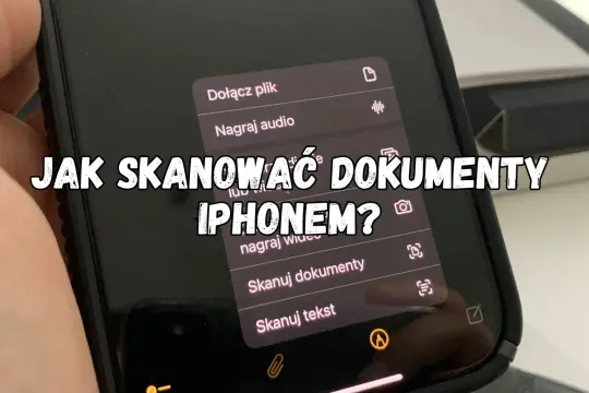 Jak skanować dokumenty iPhonem? Na ekranie telefonu widać opcje: "Dołącz plik", "Nagraj audio", "Skanuj dokumenty" i "Skanuj tekst".
